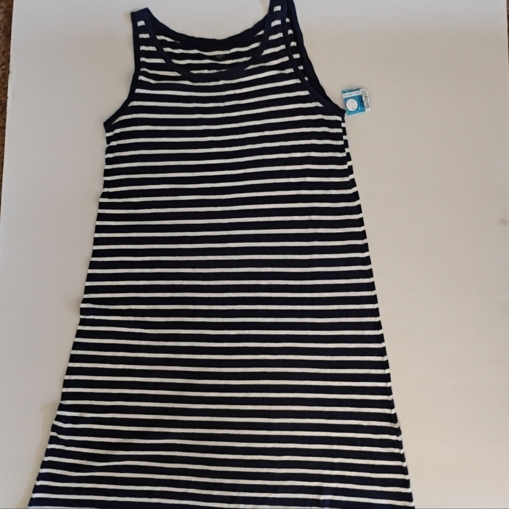 Eileen Fisher Striped Nautical Midi Dress 100% Organic Cotton Minimalist Summer